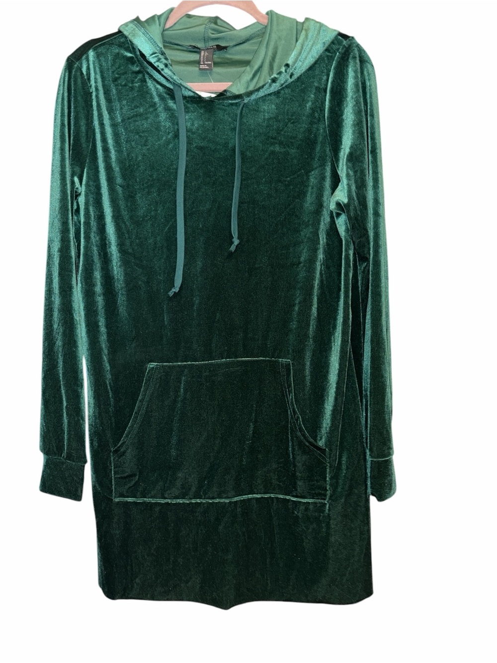 Forever 21 Emerald Green Velvet Hoodie Dress